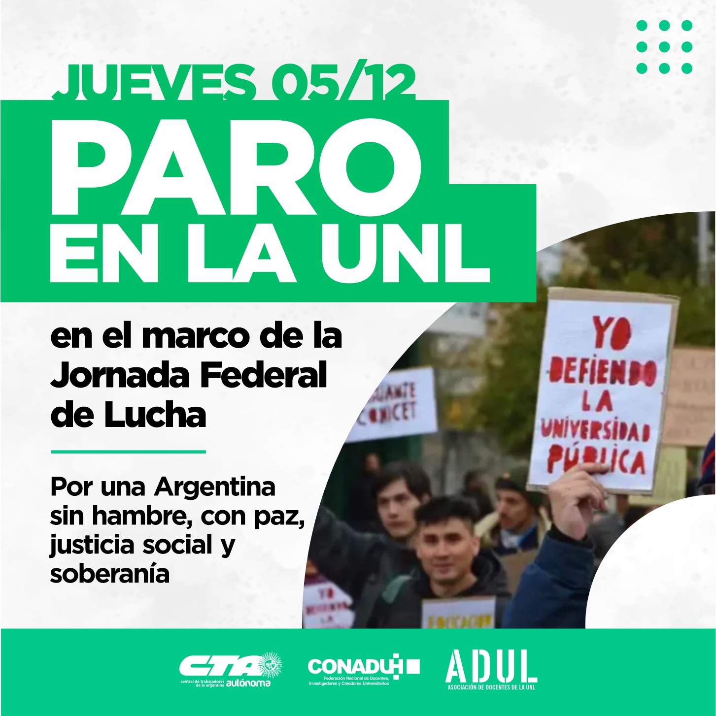 Jueves: PARO durante la Jornada Federal de Lucha