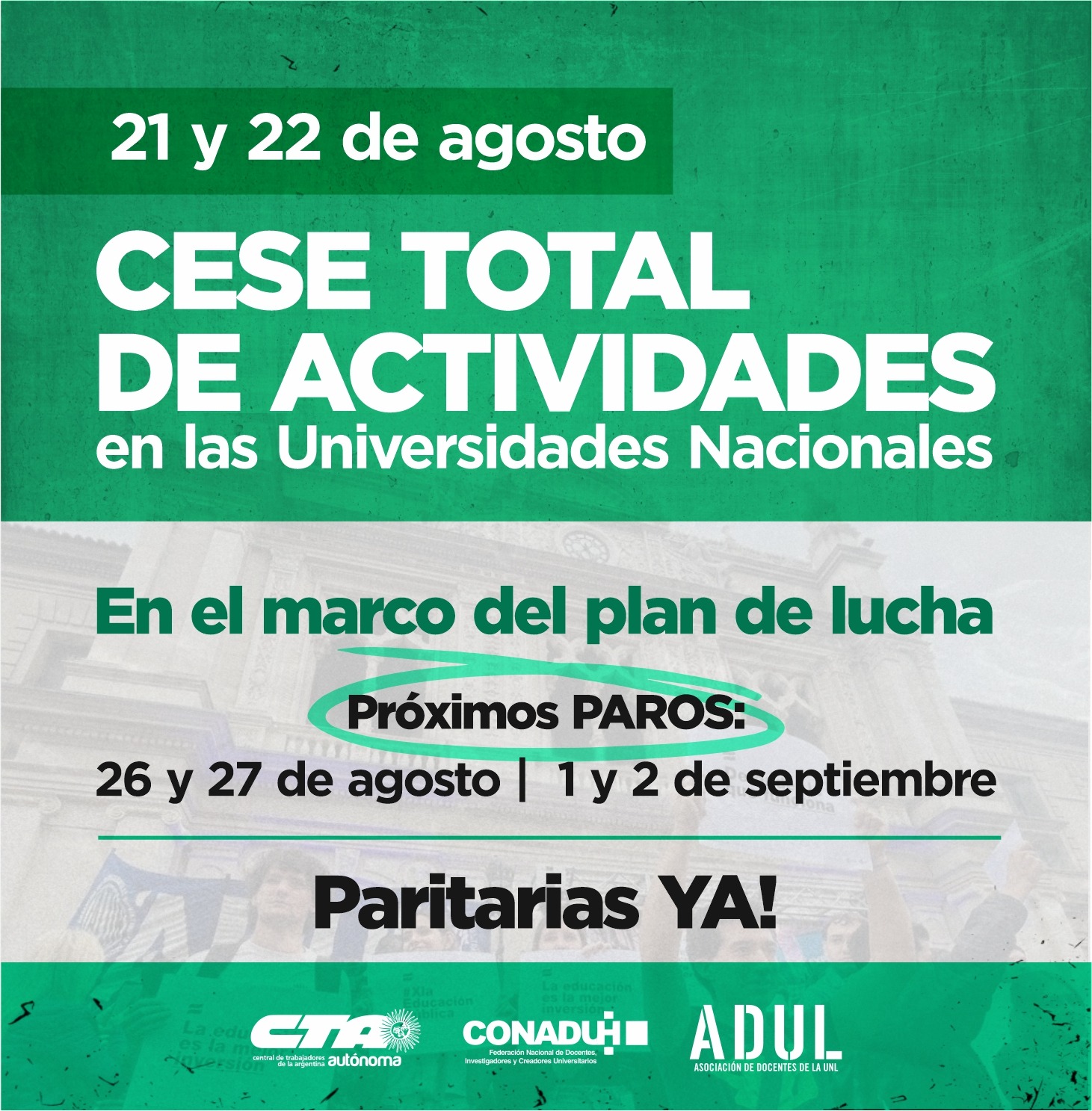 21 y 22 de agosto: cese de actividades