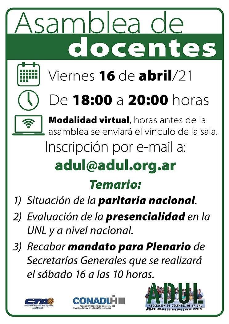 Asamblea de docentes – viernes 16/4 – 18 hs.