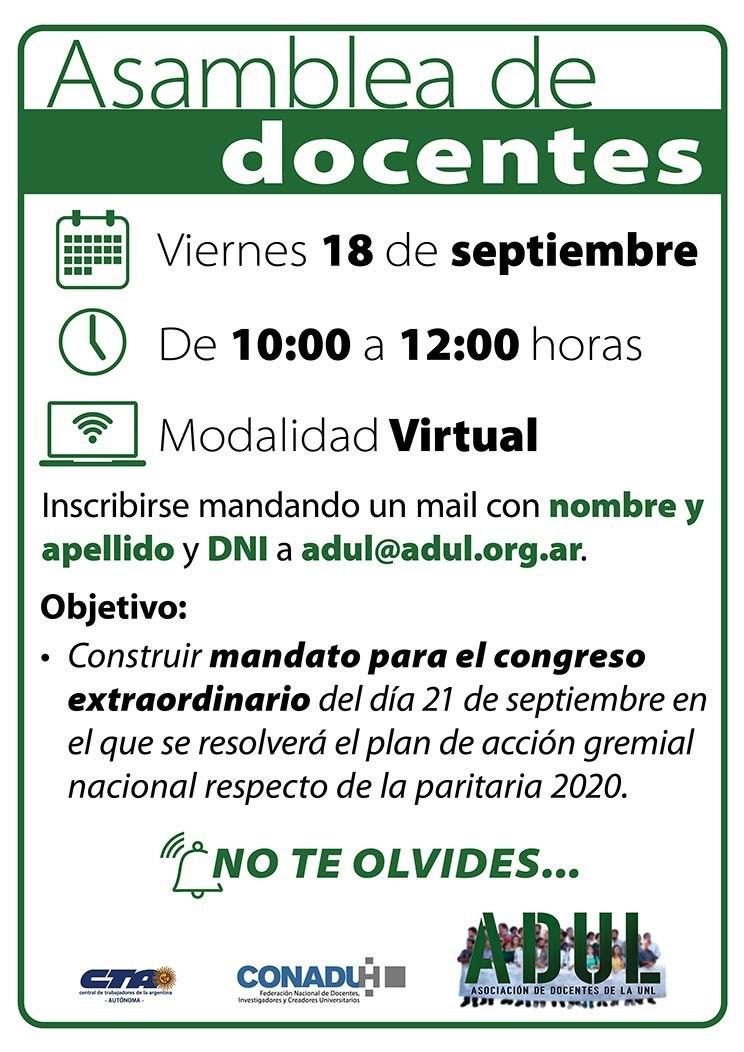 Asamblea – viernes 18  – 10 a 12 hs.