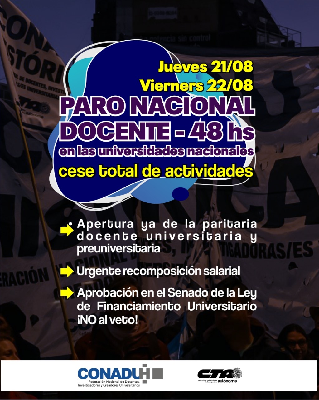 21 y 22/08: paro nacional docente