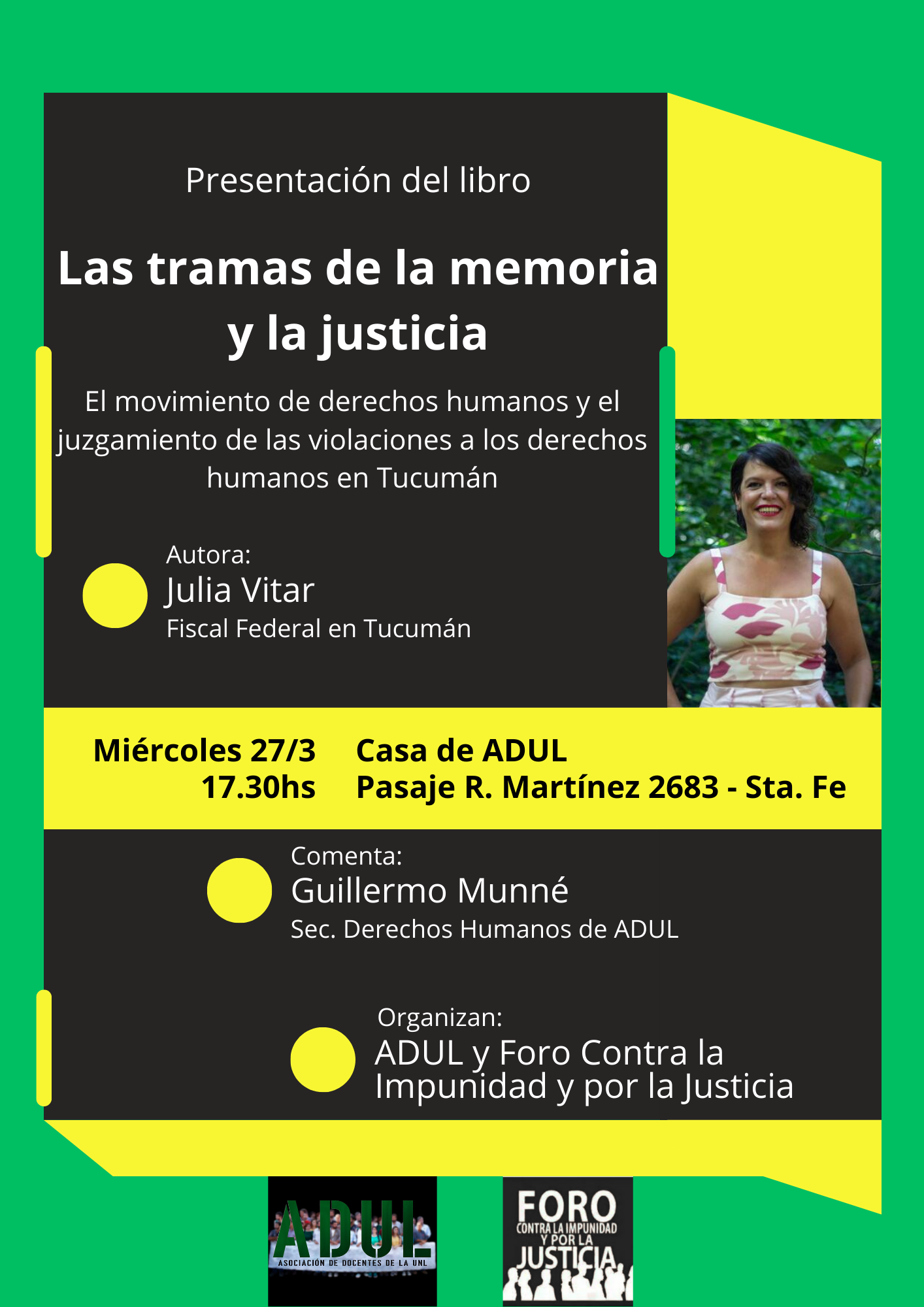 Miércoles 27 – Presentación del libro «Las tramas de la memoria y la justicia»