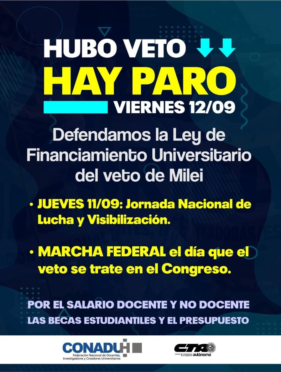 Ante el veto de Milei ¡Paramos y marchamos!