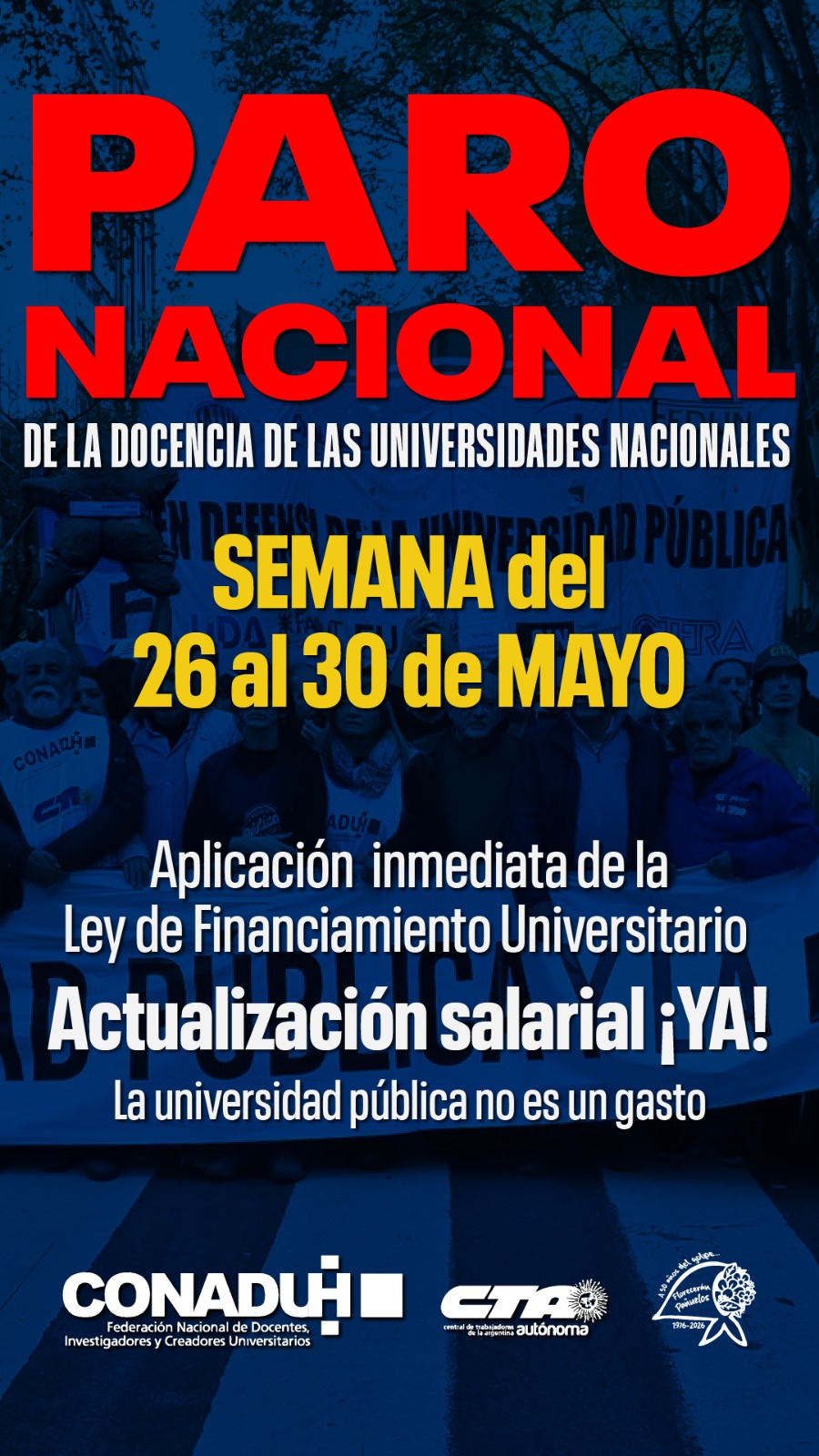 Paro nacional de una semana del 26 al 30/5