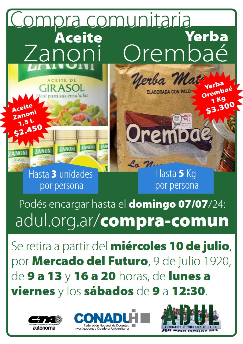 Compra Comunitaria de yerba Orembaé y aceite Zanoni